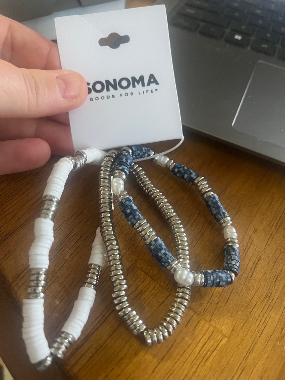 Sonoma Navy, White & Silver Beaded Stretch Bracelet Set